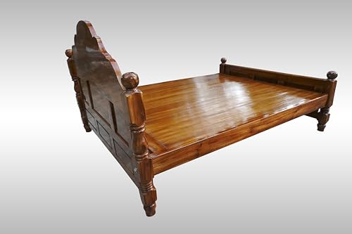 Image of Wooden cot Without Storage Teak Finish (Brown) (Queen)