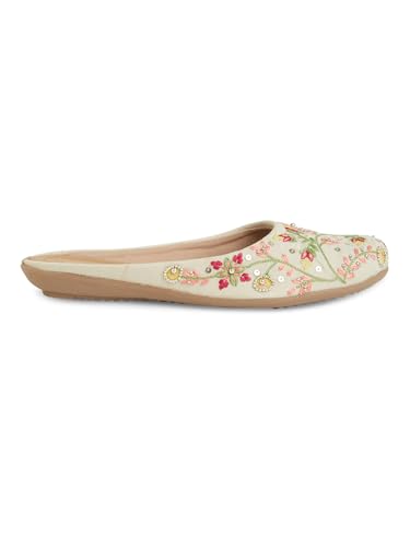 Image of OPIVE's Mehandi Women's Mojari Jutti Ethnic Punjabi Juttis Traditional Flat Embroidered Canvas Fancy Bellies Comfortable Sole for Womens & Girls
