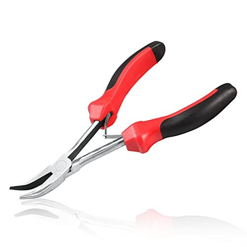 Image of 6.5 Inches Bent Nose Pliers Mini Long Reach Bent Needle Nose Pliers Bent Long Nose Pliers Angled Long Needle Nose Pliers Chain-Nose Pliers with Curved Nose for Jewelry Making Crafting Repair