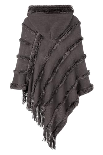 Ferand Ponchos for Women, Fuzzy Knitted Shawl with Fringe, Cozy and Striped Poncho Sweater for Fall and Winter2