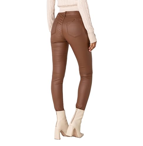 Nina Carter LC001 Damen High Waist Hose in Lederoptik Push-Up Stretchjeans, Braun (LC001-2), XS