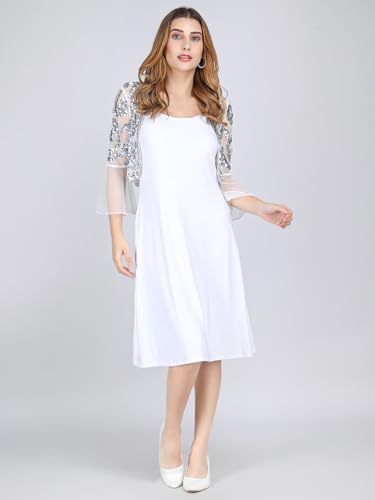 Image of Women net Sequins Embroidered Shrug with Flared Sleeves