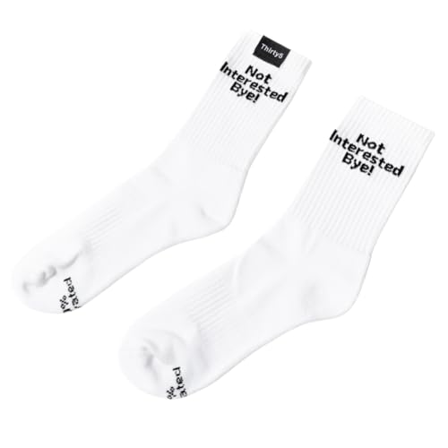 Thirty5 Unisex White Crew Socks, Inspirational letter print athletic Socks, Casual Funny Fitness socks