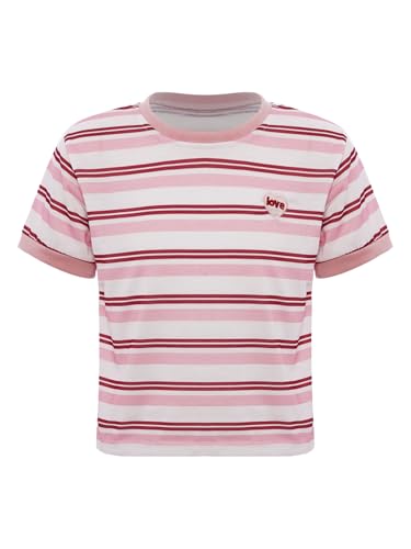 FEESHOW Kids Girls Boys Striped T-Shirt Crewneck Summer Shirts Short Sleeve Color Block Casual Holiday Tops3