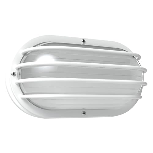 Image of KASTLITE Outdoor LED Bulkhead Light Fixture, 9.5W Energy Star 5000K Oval Wall Mount Nautical Lighting, Rust-Proof Polycarbonate Build for Wet Locations, Porch Patio Dock & Exterior Lights, FE102 /White