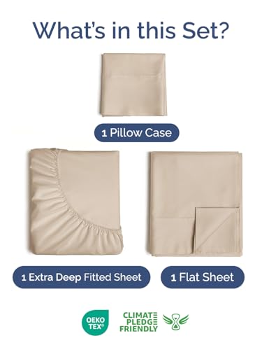 Image of Extra Deep Pocket Twin Size Sheet Set - 3 Piece Breathable & Cooling Bed Sheets - Hotel Luxury Bedding with 16 to 21 inch Extra Deep Pockets - Ultra-Soft, Fade & Wrinkle Resistant - Oeko-Tex - Wheat
