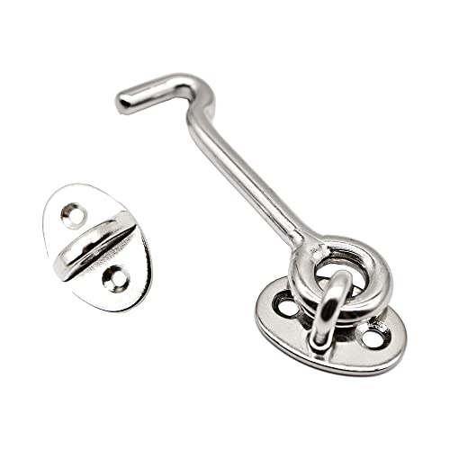 MARINE CITY 316 Stainless Steel Gloss Polished Finished Buckle Cabin Hook and Eye Latch Wind-Proof Shed Safety Stopper Silent Holders Catch Lock for Gate Window Slide Barn Door Latch Hook