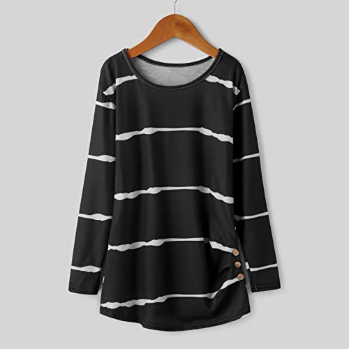 Girls Striped Tops Fall Long Sleeve Shirts Cute Soft Crew Neck Blouse Kids Comfy Casual Pleated Pullover Tops2