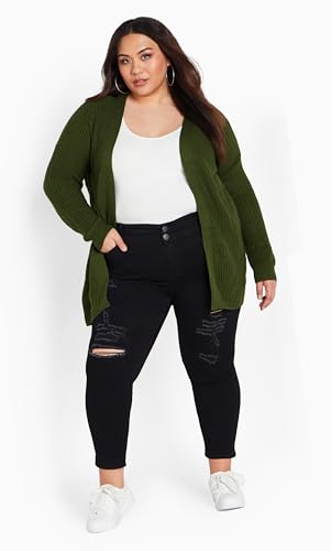 Image of Avenue Women's Plus Size Boyfriend Rib Knit Open Front Cardigan