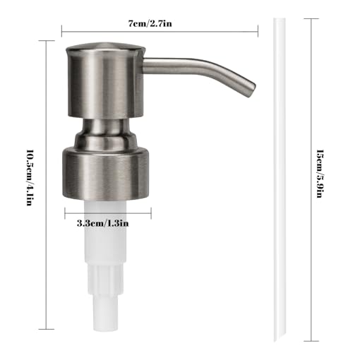 Soap Dispenser Pump Replacement 304 Stainless Steel for Regular Mouth Bottle for Standard 28/400 Thread Size Kitchen Bathroom Lotion Refill Dispenser 2 Pack(Brushed Nickel)3