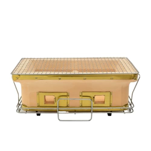 Emidor 珪藻土チャコールグリル、セラミックファイヤーボウル、屋内および屋外での使用に適したグリル付きチャコールグリル、4?5人用のチャコール付きポータブルグリル、屋外/キャンプ/庭での使用に適しています (B)