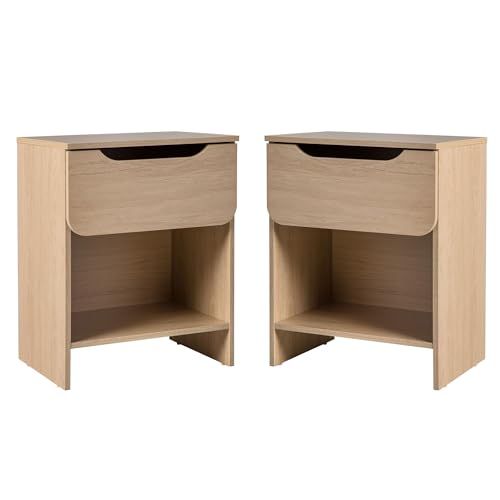 Walker Edison Greyer Modern 1-Drawer Simple Nightstand, 20 Inch, Set of 2, Riviera