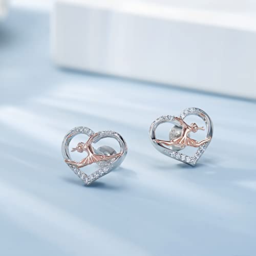 Sterling Silver Ballerina Earrings Necklace for Women Ballet Dancer Heart Stud Earrings Ballerina Christmas Jewelry Gift for Daughter Granddaughter3