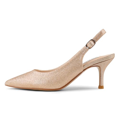 Image of JOY IN LOVE Slingback Kitten Heels for Women Closed Pointed Toe Pumps Dress Shoes