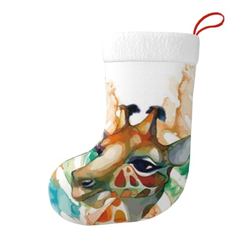 Calcetines decorativos de Navidad con diseño de jirafa (diseño de doble cara), bolsa de regalo adecuada para decoración familiar de vacaciones, color negro, talla única más alta