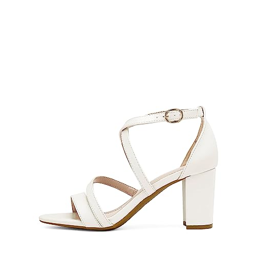 Image of DREAM PAIRS Women's Block Chunky Heels Sandals Open Toe Ankle Strappy Comfortable Dressy Sandals for Bridal Wedding Prom Party with Adjustable Cross Strap