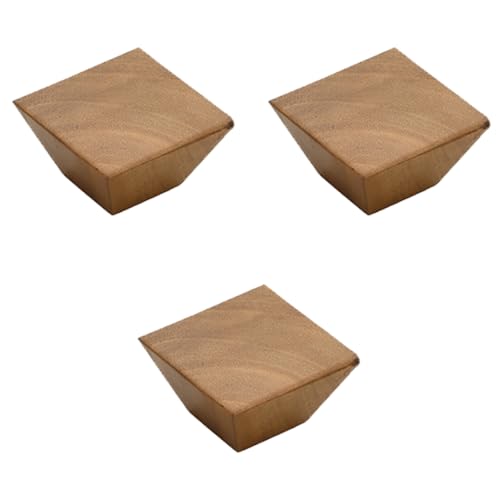 Image of 3 Piece Solid Teak Wood Square Drawer Knob| Wooden Cabinet & Wardrobe Door Handle | Natural Finish Geometric Furniture Knob for Cupboard, Kitchen Drawer & Dresser Hardware - 2 Inch