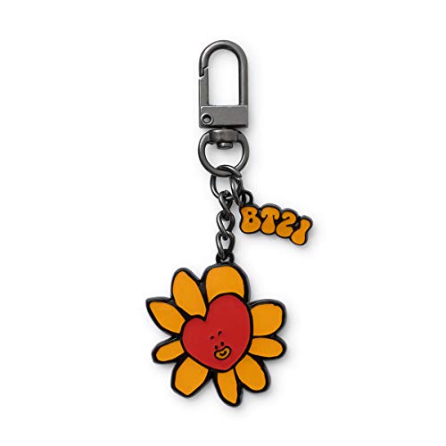 BT21 Flower Collection TATA Character Metal Snap Keychain Key Ring Bag Charm with Clip, Red