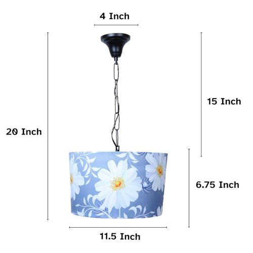 Image of Tu Casa Narcissue Floral Print Fabric Glow Pendent Light Hanging Lamp For Bedroom, Living Room, Lounge, Office, Gifting Area Without Bulb For Home Decoration (Height - 20 inch)