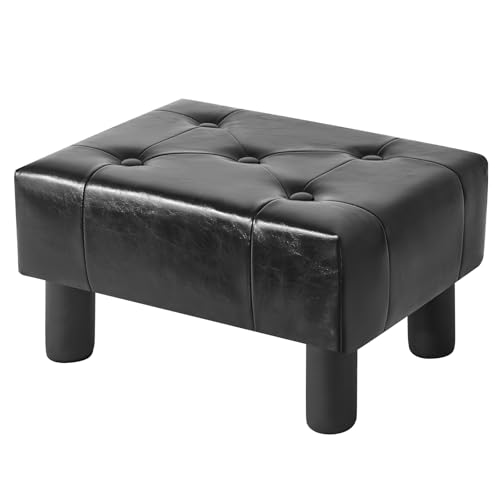 YMYNY Taburete Bajo, Reposapiés para Sofá, Reposapiés Rectangular de Cuero para Salón Adecuado para Salones, Dormitorios, Sillones y Oficinas, 40 × 30,5 × 22,5 cm, Negro HBD038B