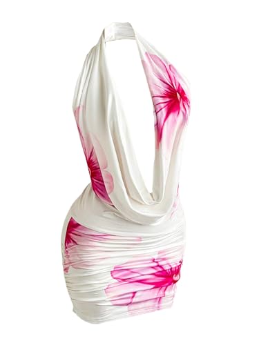 Image of SweatyRocks Women's Club Halter Cowl Neck Dress Draped Going Out Open Back Cocktail Mini Dresses Party Clubwear