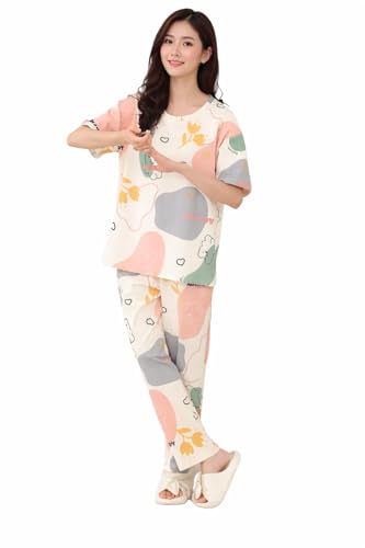 Image of Womens Night Dress Pajama Set Soft Stretchable Spandex Nightwear Night Suit Ladies Loungewear Sleepwear Two Piece Top and Pyjama Set for Women