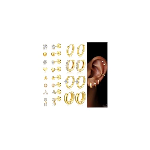 12 Pairs Hypoallergenic 14K Gold Plated Hoop Earrings - image 2