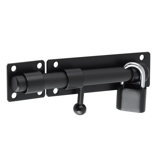 SAYAYO Loquet Porte Exterieur Verrou Porte Coulissante avec Cadenas et 4 Clés, Verrou Portail Robuste en Acier Inoxydable, 150MM Longueur, Noir Mat, EMST8060-B