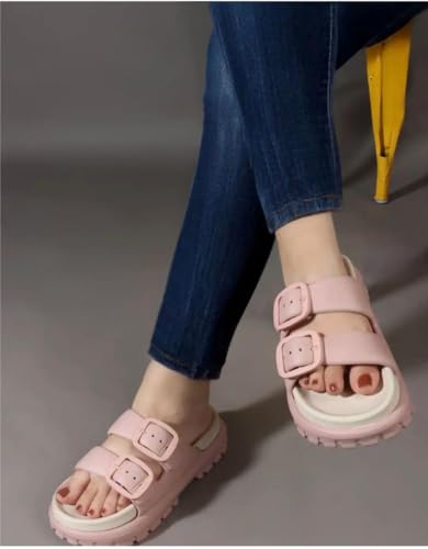 Image of Slipper for Women Men Flip Flop Double Buckle Pillow Sliders EVA Flat Sandals for Girls Boys Soft Open Toe Non Slip Platform Bedroom Outdoor Slippers