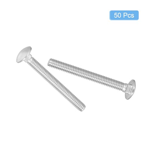 Image of uxcell 1 /4-20x2-1 /2 Carriage Bolt, 50pcs Round Head Square Neck Screws, 304 Stainless Steel, Fully Threaded, Silver