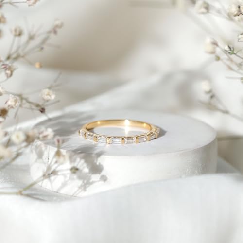 Certified Baguette Moissanite Half Eternity Ring, D-Vs1 Quality Moissanite Stackable Band (Ready to Gift)3
