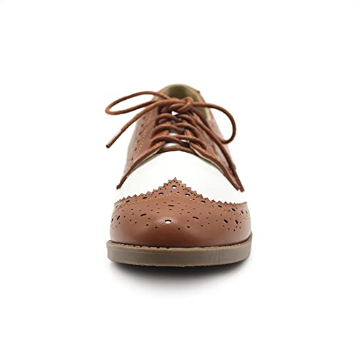 Ollio Women's Flat Shoe Wingtip Lace Up Two Tone Oxford M2913(7 B(M) Us, Brown) #TOP2