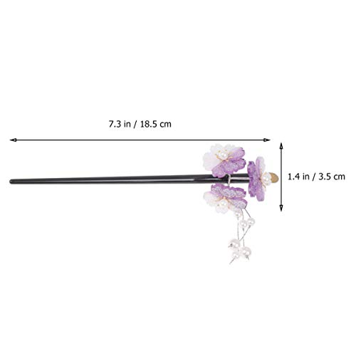 Pixnor Vintage Flower Hair Stick, Flor Design Madeira feito à mão Chopstick de cabelo com franja est