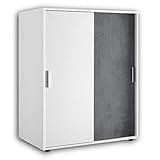 Stella Trading CASE Halbhoher Kleiderschrank ideal für Dachschräge - Platzsparender Schwebetürenschrank mit viel Stauraum in Weiß, Betonoxid - 102 x 127 x 60 cm (B/H/T)