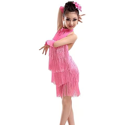 HOMU Latin Dance Dress for Girl Tassel Skirt Fringe Sequins Dress for Kids Sparkly Party Dress Halloween Costume Cover