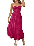 Fisoew Women's Spaghetti Strap Maxi Dress Summer Sleeveless Side Cut Out Dress Casual Boho Backless Flowy Long Dresses Rose Red