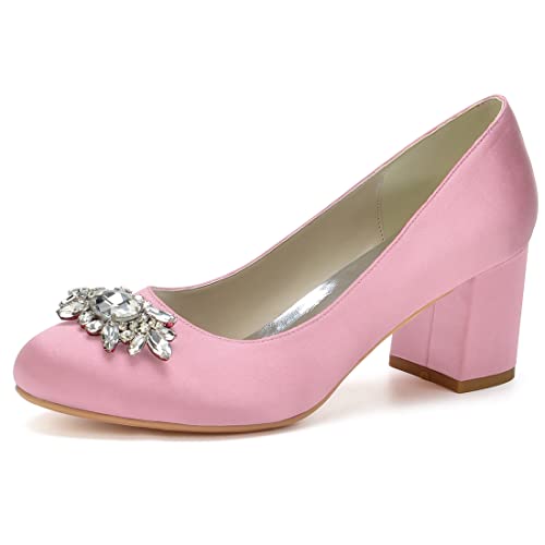 Chaussures à talon bas 6 cm en satin rose confortable