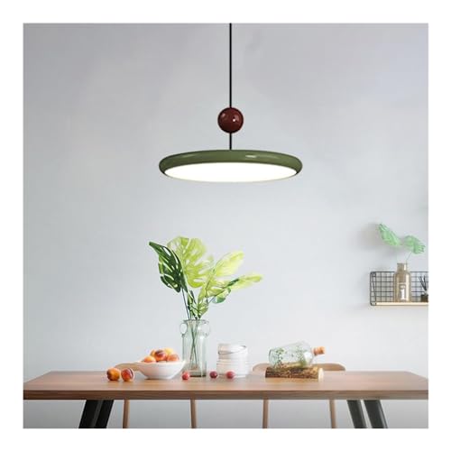 Plafonnier réglable en hauteur vert et crème, lustre LED à intensité variable chic