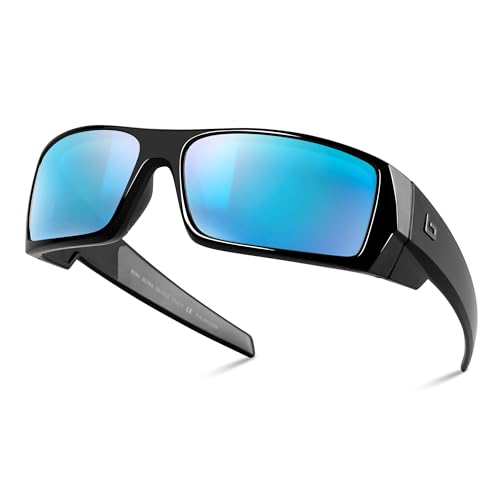 B.N.U.S Polarized Sunglasses for Men with Corning Glass Lens - Scratch-Resistant Optical Clarity Premium UV Protection (Black/Blue Mirrored Polarized)
