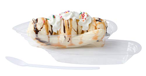 100 Pack | Banana Split Boats/Ice Cream Sundae Bowls - Includes 50 12oz dishes, 50 8 oz dishes, PLUS 50 Sundae Spoons