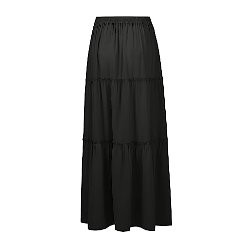 Long Skirts for Women Trendy Summer Casual Pleated Maxi Skirt Tiered Swing Flowy Boho Beach Vacation Outfits w/Pockets2