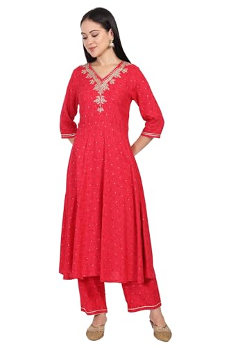 Kurta floral rouge à broderie Zari pour une silhouette fluide L