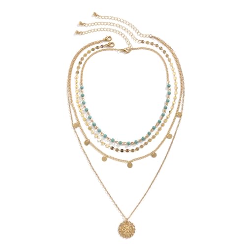 CYWQ Gold Layered Turquoise Necklace for Women Multi Boho Bohemia...