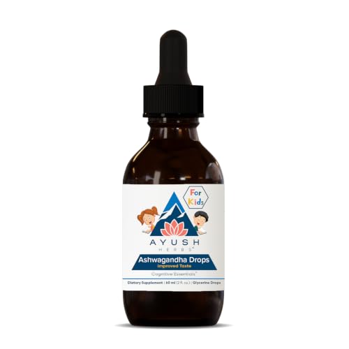 Ayush Herbs Ashwagandha Drops for Kids & Adults 2 Fl Oz (80 Servings)
