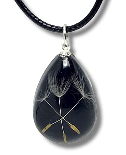 Damen Halskette echte Pusteblume Gießharz mit Lederbandkette Echter...