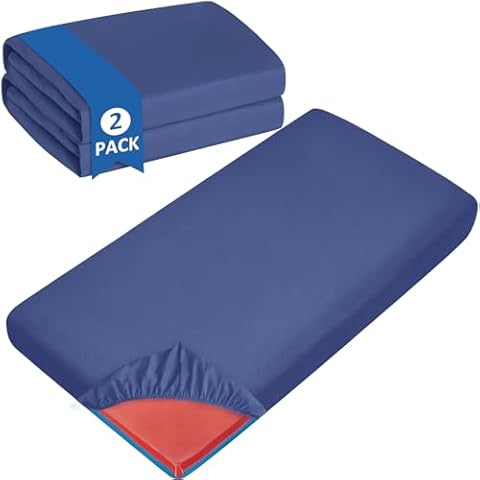 Nap Mat Sheet 2 Pack, 24" x 48" x 4" Fitted Elastic Corners Preschool Day Care Rest Nap Mat Cover, Soft & Breathable Baby Sheets for Regalo My Cot Portable Toddler Bed and Joovy Travel Cot, Navy Cover