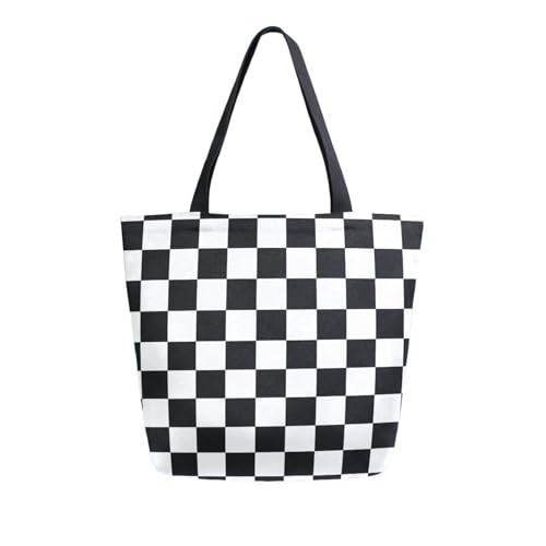 Extra Large Shoulder Tote Bag for Beach Travel Weekender Gym Black and White Checkered Reusable Grocery Canvas Shopping Bag2