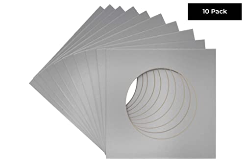 Metallic Silver Acid Free 12x12 Circle Picture Frame Mat with White Core Bevel Cut for 8x8 Pictures - Fits 12x12 Frame - Pack of 10 Matboard Show Kits With Acid Free Backings & Clear Bags
