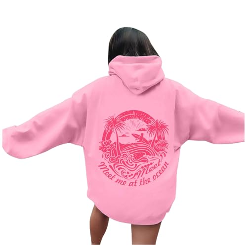 Pink Graphic Hoodies for Teen Girls Kids Womens Cute Letter Print Casual Preppy Sweatshirts Oversized Long Sleeve Y2K Streetwear Tops Pullover