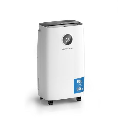 TECXERLLON Deumidificatore elettrico, 15 l/24 ore, dimensioni della stanza: circa 90 m³ (36 m²), timer 24 H, sicurezza bambini, deumidificatore silenzioso elettrico, protezione da troppopieno